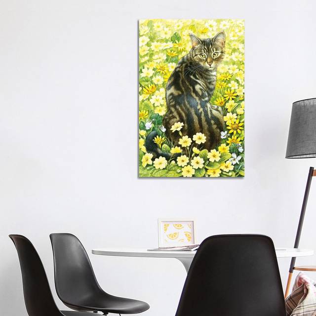Octopussy in Spring Flowers by Ivory Cats - Wrapped Canvas Graphic Art (101.6 cm H x 66.04 cm W x 3.175 cm D)