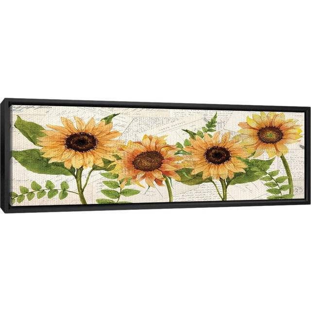 Sunflower Letters by Kimberly Allen - Panoramic Painting on Canvas - Black Floater Frame (30.48 cm H x 91.44 cm W)