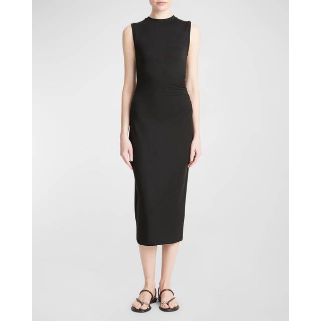 Sleeveless Gathered-Waist Dress in Black - L