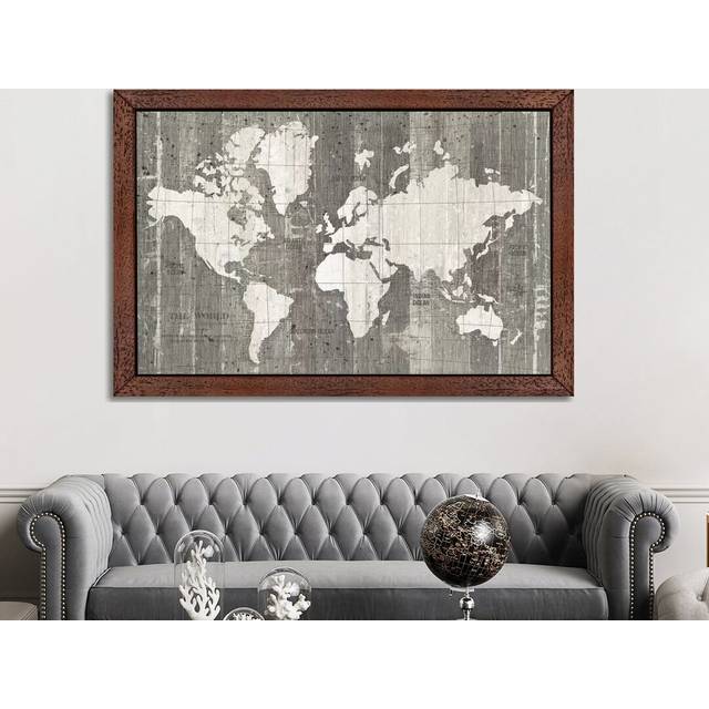 Old World Map by Wild Apple Portfolio - Art Prints Print on Canvas - Brown Framed (152.5 cm H x 101.5 cm W)