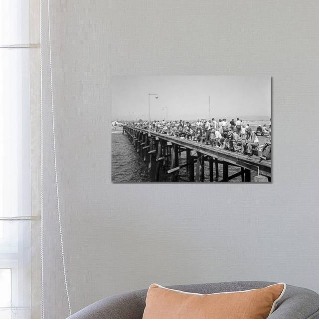 1940S People Fishing Off Laguna Beach Pier Laguna Beach California USA - Wrapped Canvas Photograph (45.72cm H x 66.04cm W x 3.81cm D)