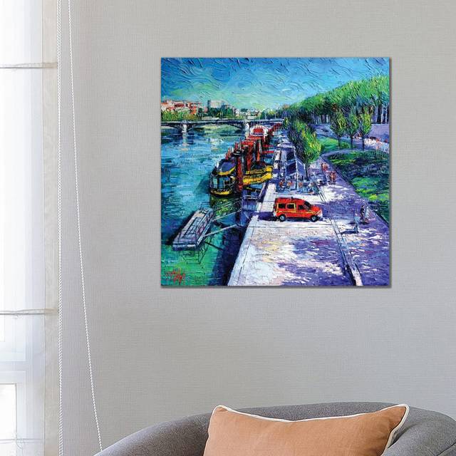 The Lively Banks of Lyon by Mona Edulesco - Wrapped Canvas Painting (66.04cm H x 66.04cm W x 3.81cm D)