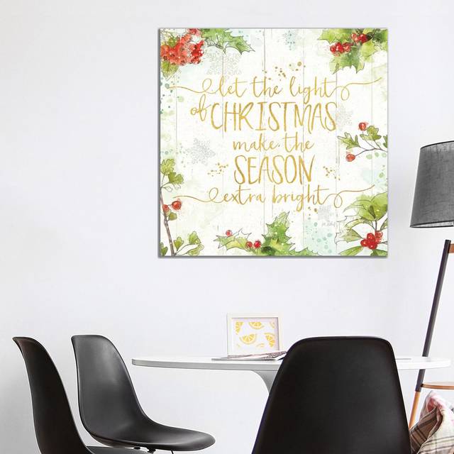 Christmas Sentiments II Gold on Wood by Katie Pertiet - Wrapped Canvas Typography (93.98cm H x 93.98cm W x 1.905cm D)