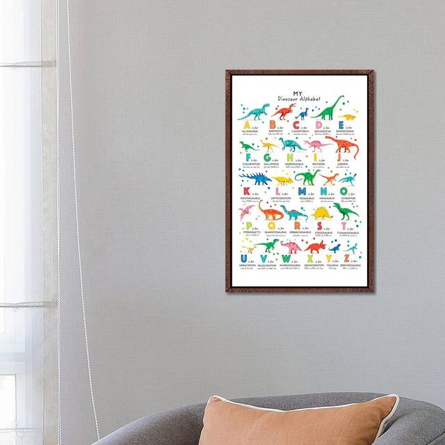Bright Dinosaur Alphabet - Graphic Art Print on Canvas - Classic Brown Wood Framed (66.04 cm H x 45.72 cm W)