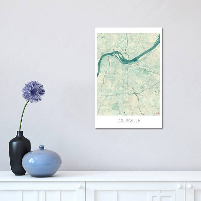 Louisville Vintage Blue Watercolor Urban Blueprint Map by Hubert Roguski - Wrapped Canvas Graphic Art (30.48 cm H x 45.72 cm W)