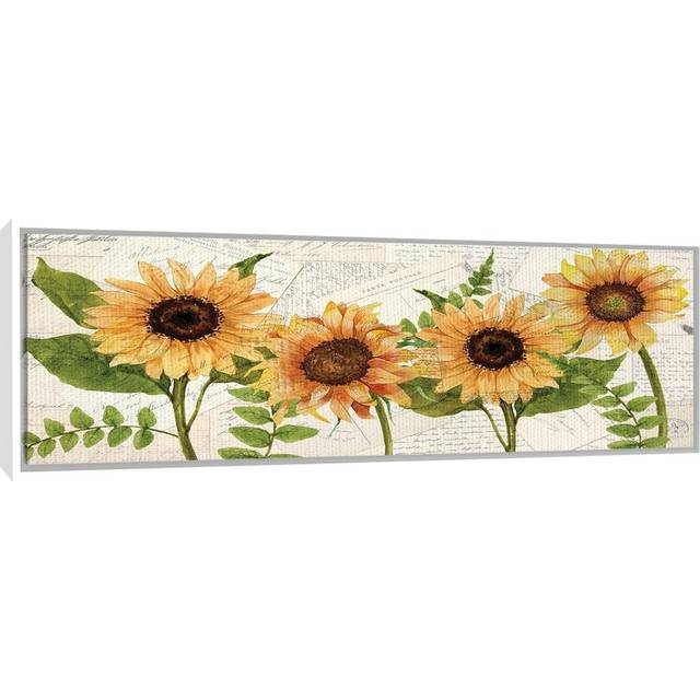 Sunflower Letters by Kimberly Allen - Panoramic Painting on Canvas - White Floater Frame (30.48 cm H x 91.44 cm W)