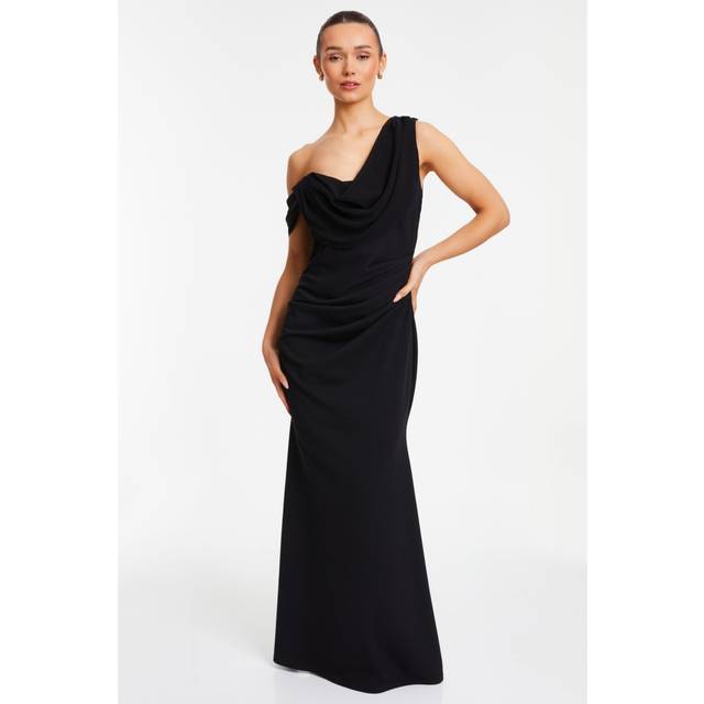 Asymmetric Cowl Neck Maxi Dress - Black - Size 8 - Quiz