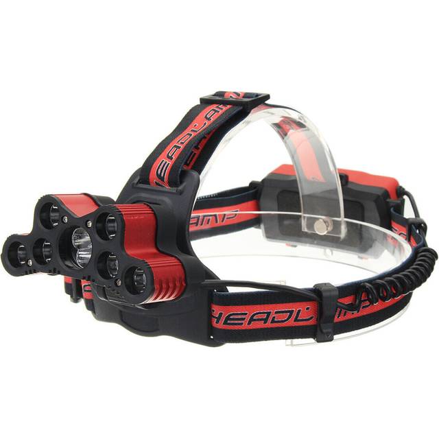 (Red) 6-Modes 7xT6+2xQ5 LED Head Lamp USB Rechargeable Camping Head Torch With SOS Whistle Function