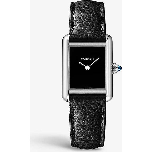 Cartier Womens Black Crwsta0084 Tank Must De Small Stainless-steel and Grained-leather Quartz Watch - BLACK