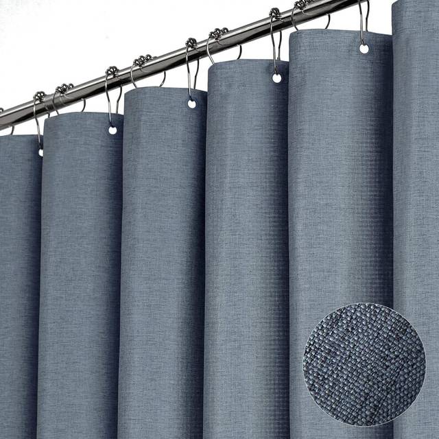 Linen Textured Weighted Fabric Shower Curtain Set with12 Plastic Hooks Waterproof Decorative Shower Curtain for Hotel BathroomMachine Washable 72x72