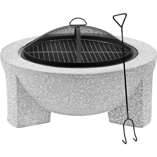 Round MgO Fire Pit with BBQ Grill, Ã75cm, Safety Mesh Screen - Light Grey - DG190