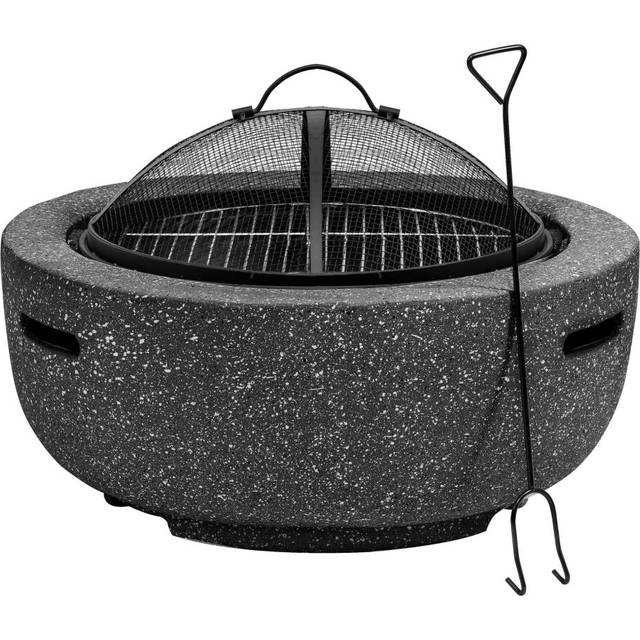Round MgO Fire Pit with BBQ Grill, Ã60cm, Safety Mesh Screen - Dark Grey - DG189