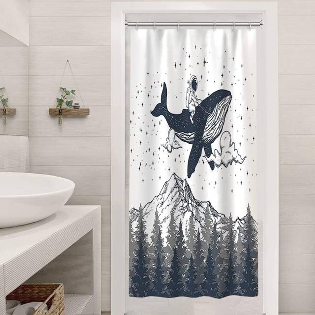 Shower Curtain Funny Astronaut Riding Whale Shower Curtains Sets for Kids Adults Galaxy Stars Clouds Bathroom Curtain 60x72 in with 10 Hooks