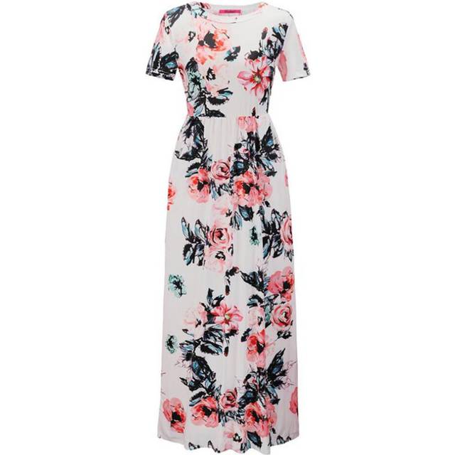 (W681 white, 2XL) Romantic White Floral Boutique Maxi Long Party Dress
