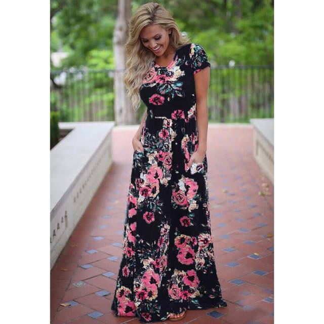 (W667 black, 2XL) Romantic White Floral Boutique Maxi Long Party Dress