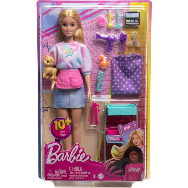 âMalibuâ Stylist Doll & 14 Accessories Playset, Hair & Makeup Theme with Puppy & Styling Cart, HNK95