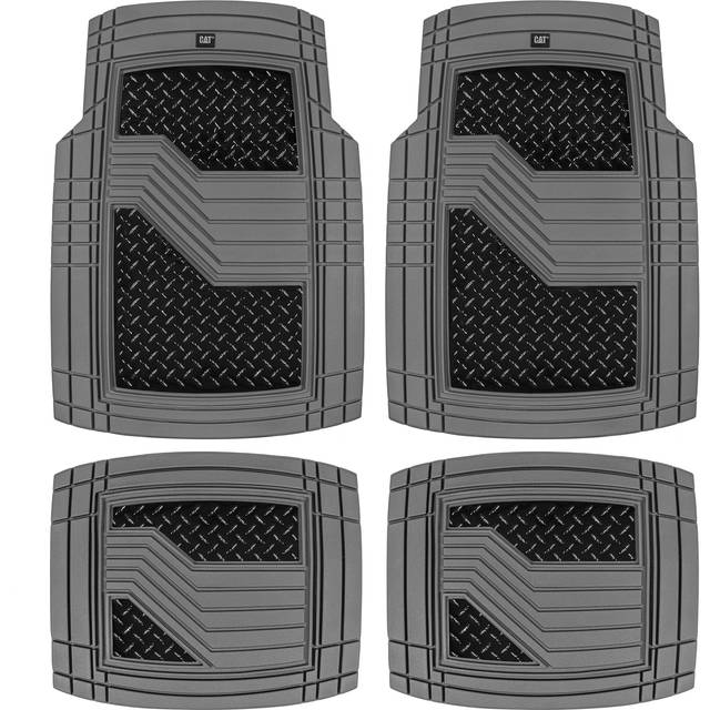 CAT DiamondShield Rubber Floor Mats for Cars Trucks SUVs  All Weather Protection Front & Rear Car Mats Set  Heel Pad & Anti-Slip Backing  Universal Fi