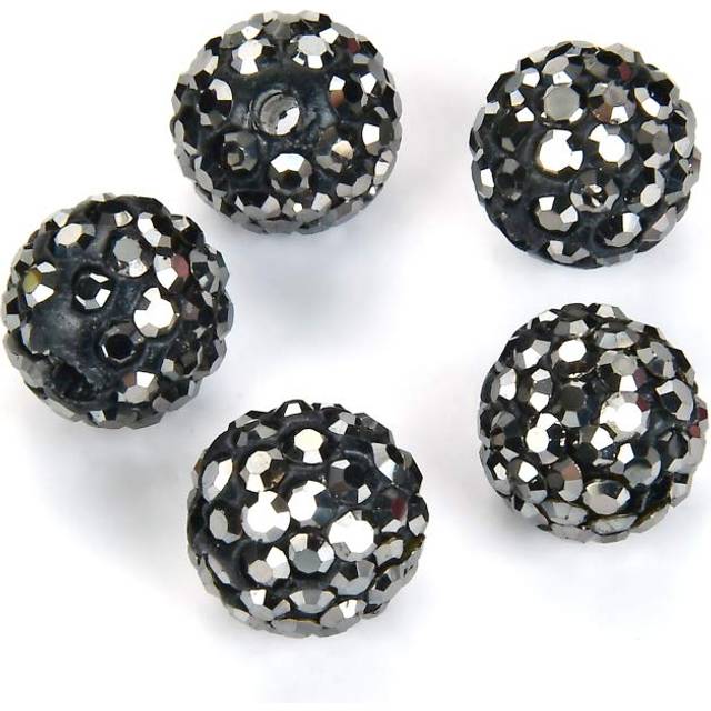 50pcs Adabele Grade A Suncatcher Crystal Rhinestone Pave Loose Beads 12mm Jet Hematite Black Polymer Clay Disco Spacer Ball Compatible with Shamballa