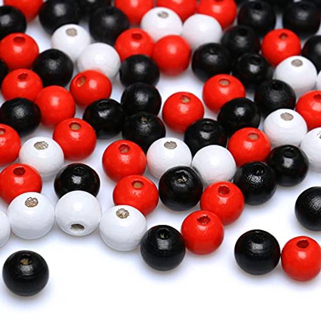 300 Pieces 10mm Wood Beads Black White Red Mixed Colors Wooden Round Beads Wooden Spacer Beads for Jewelry Making Home Decor  3m
