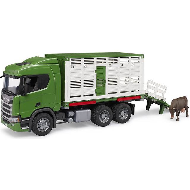 bruder 03548 – Scania Super 560R djurtransportör lastbil med 1 nötkött – 1:16 fordon, lastbilar, djursläp, leksak från 4 år