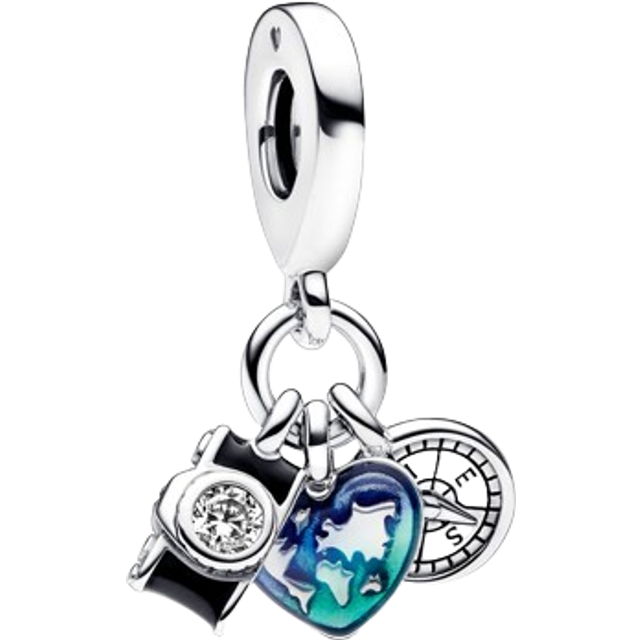 Pandora Charms Pandora Sterling Silver Triple Chamber, Heart and Compass Pendant Charm 792703C01