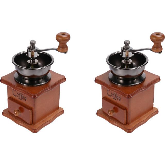 2X Coffee Bean Grinder Wooden Manual Coffee Grinder Hand Stainless Steel Retro Coffee Spice Mini Burr Mill with Ceramic