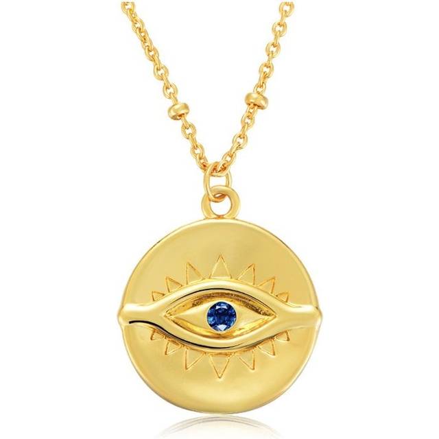 Sterling Silver Gold Plated Evil Eye Disc Necklace ERLN044