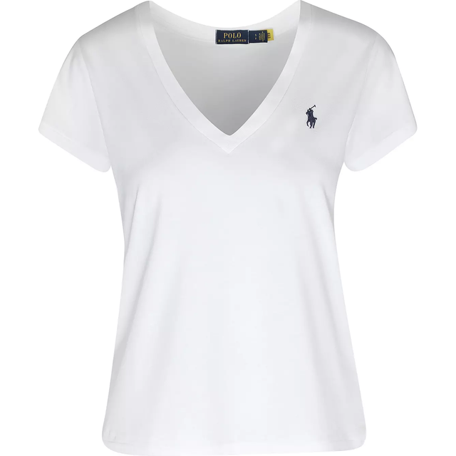 Polo Ralph Lauren for woman. 211902403001 White cotton knitted T-shirt (M), Casual, Short sleeve