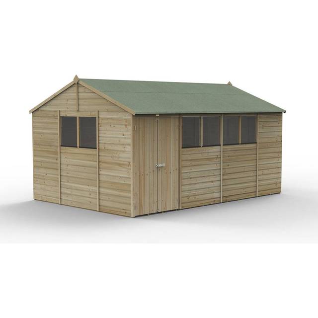 15' x 10' Forest Beckwood 25yr Guarantee Shiplap Pressure Treated Double Door Reverse Apex Wooden Shed (4.48m x 3.21m)