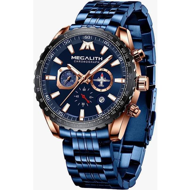 MEGALITH Mens Watches Designer Large Face Analogue Watch for Men - Black