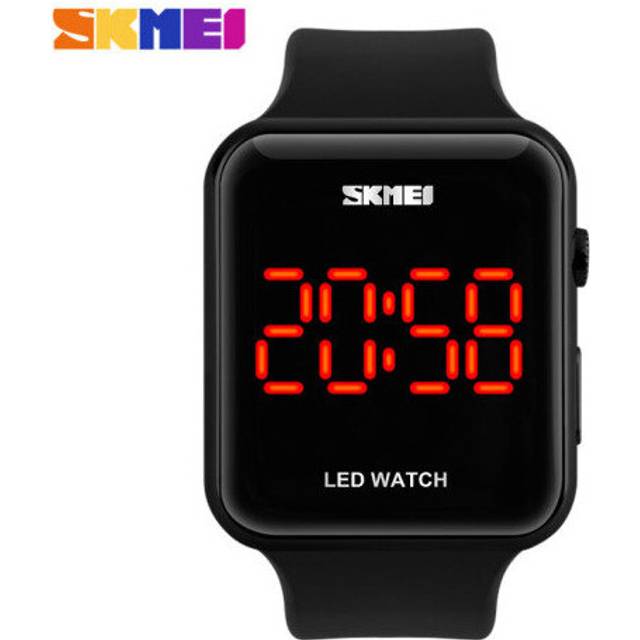 (Black,with box) Skmei Square LED Digital Leisure Simple Watch