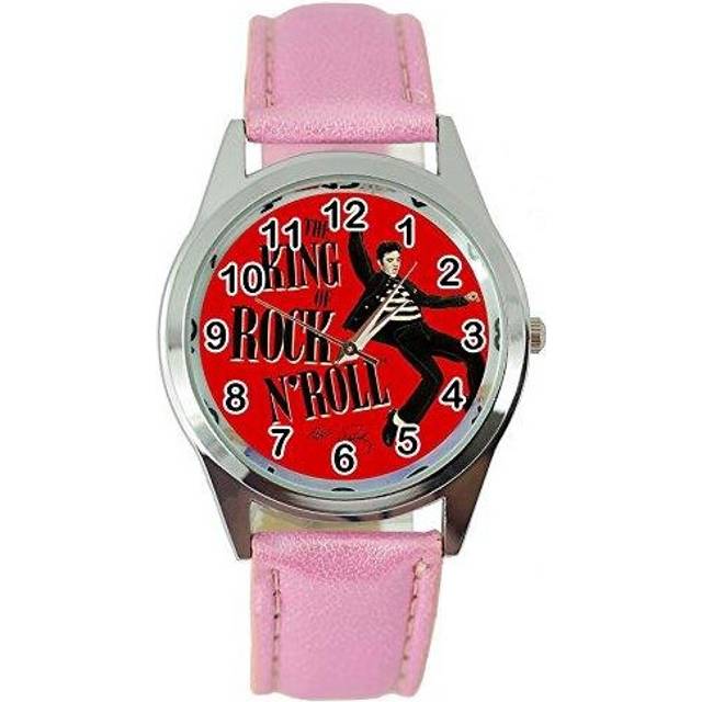Elvis Presley Music Legend Quartz Round Watch Real Leather Pink Band E6 Dial