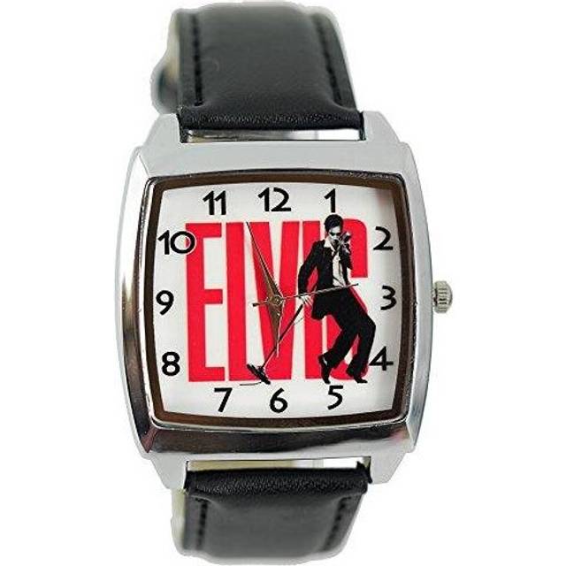 Elvis Presley Music Legend Quartz Square Watch Real Leather Black Band E2 Dial  Black