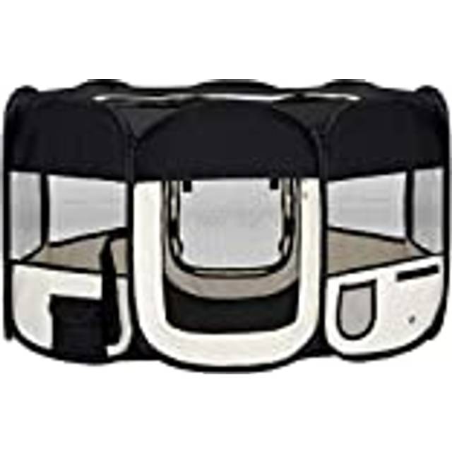 vidaXL Hopfällbar hundhage med väska svart 145x145x61 cm
