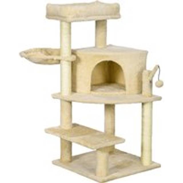 Pawhut Sisal 100cm Cat Tree Tower With Sisal Scratching Post Cream White
