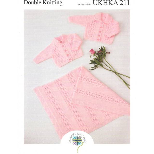 UKHKA 211 DK Knitting Pattern Baby Cardigan & Blanket