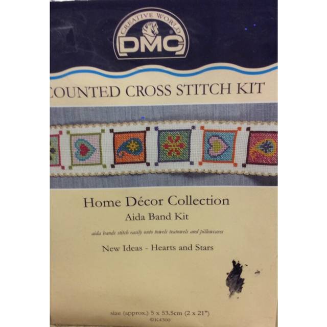 "Hearts & Stars Aida Band Cross Stitch Kit - DMC - 2"" x 21"""