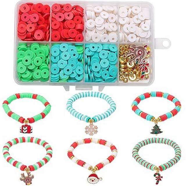 1 Box 861Pcs Christmas Enamel Charms Snowman Jingle Bell Charm Red Green Clay Bracelet Making Kit Flat Preppy Beads Heishi Bead for jewellery Making