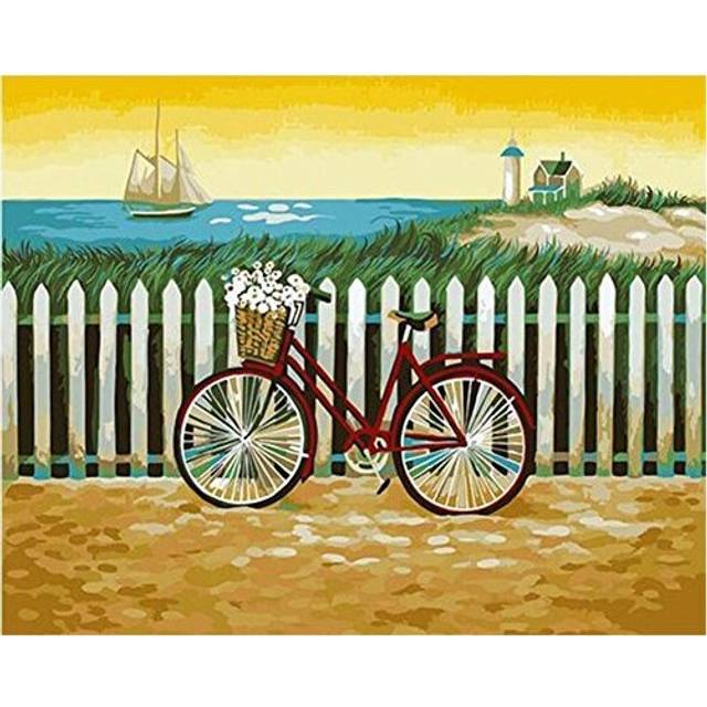 DIY Paint by Numbers for Adults Beginner - Seaside Bicycle Lighthouse Boat 16x20 inches Number Painting (No Frame)