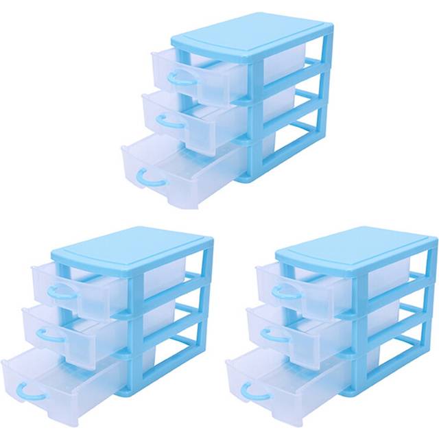 3X Mini Translucent Drawer Type Plastic Storage Box(Blue 3 Layers)