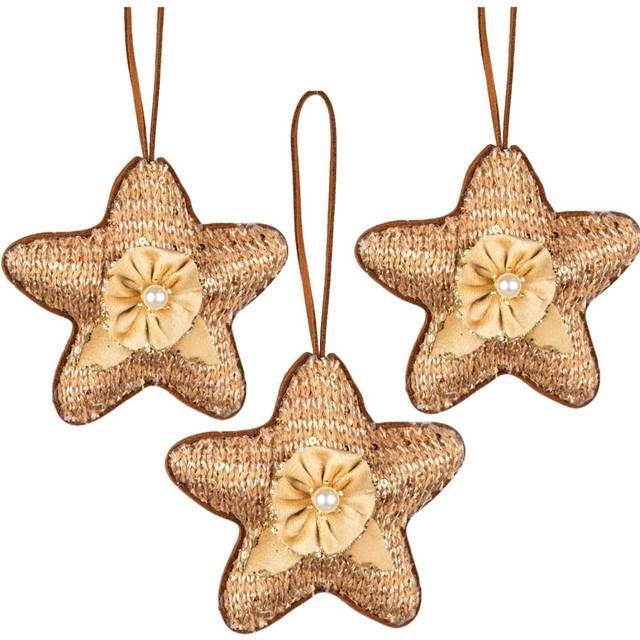 (Star Gold 12cm, 3) Christmas Hanging Decorations Gold Velvet Foam Pendants Xmas Gift Tree Ornaments