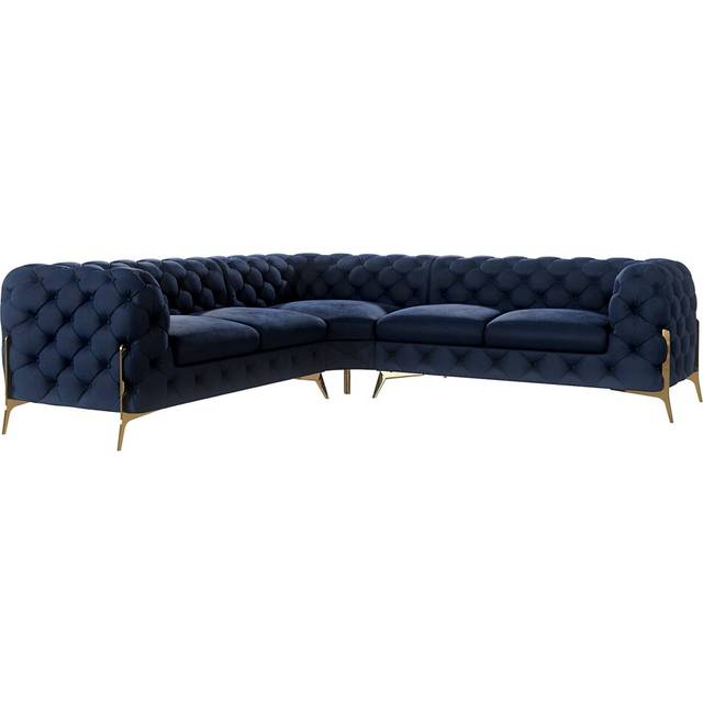 Chesterfield Corner Sofa L-Shape Atoka with Gold Metal Legs - Navy Blue (73cm H X 262cm W X 262cm D)