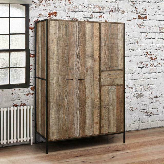 Urban Rustic - 4 Door Wardrobe - Oak/Black - Wooden/Metal - Happy Beds - Brown/Black
