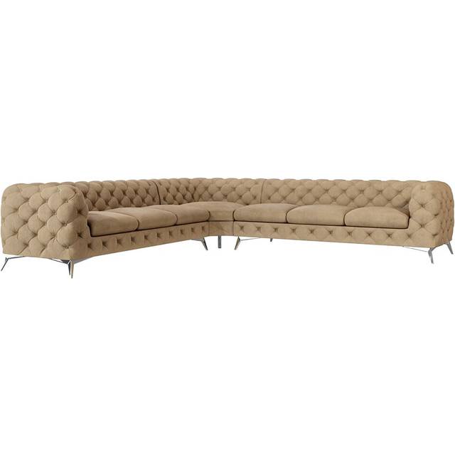 Chesterfield Corner Sofa L-Shape Bixby with Silver Metal Legs - Beige (73cm H X 323cm W X 323cm D)