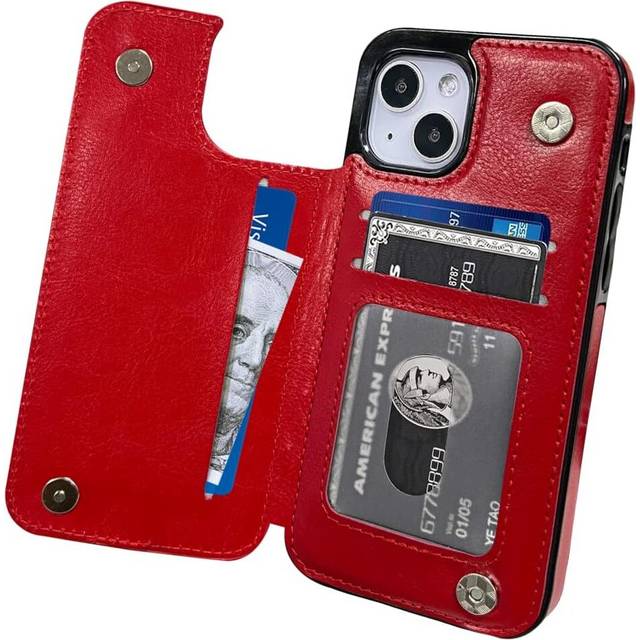 iPhone 13 with Card Holder Cover Flip Cell Phone Money Clip Premium PU Leather Kickstand Card Slots Double Magnetic Shockproof Slim Protective Purse