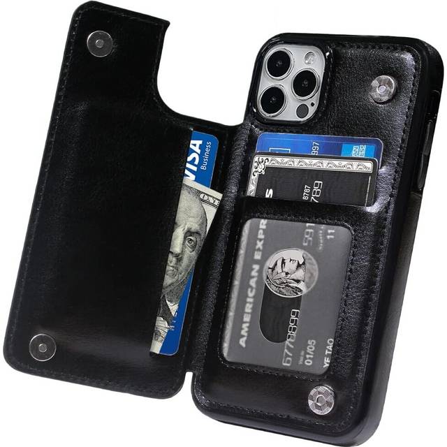 iPhone 13 with Card Holder Cover Flip Cell Phone Money Clip Premium PU Leather Kickstand Card Slots Double Magnetic Shockproof Slim Protective Purse
