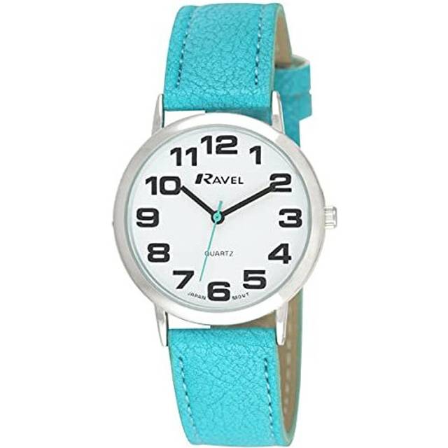 Ravel Women&#39;s Easy Read Watch with Big Numbers (Medium) - Light Blue/Silver Tone/White Dial
