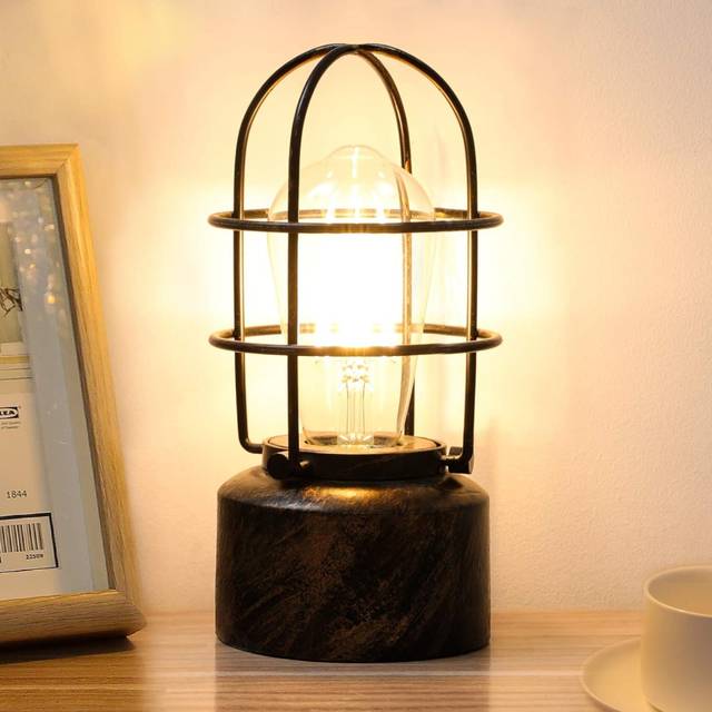 Touch Table Lamp 3 Way Dimmable Small Industrial Table Lamp, Steampunk Antique Bedside Lamp, Small Table Lamp for Bedroom, Living Room with LED Bulb