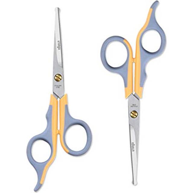 Dog Grooming Scissors 2 Pack, for Pet and Cats-Titanium Coated, Safety Round Tip and Serrated Stainless Steel Shears for Cutting Pets Face, Hair, Eye,