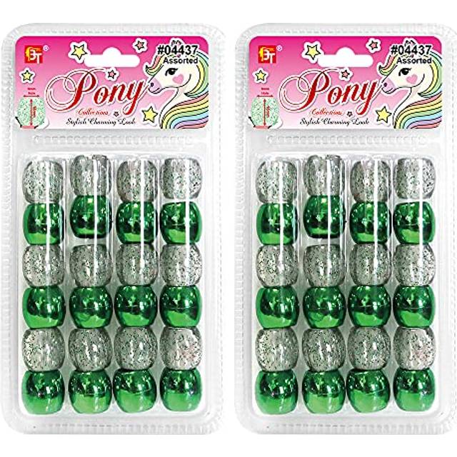 48 Pcs Beads Jewelry Making Kit DIY Hair Braiding Bracelet Ornaments Metallic & Galactic Jumbo Round Pony (Green)